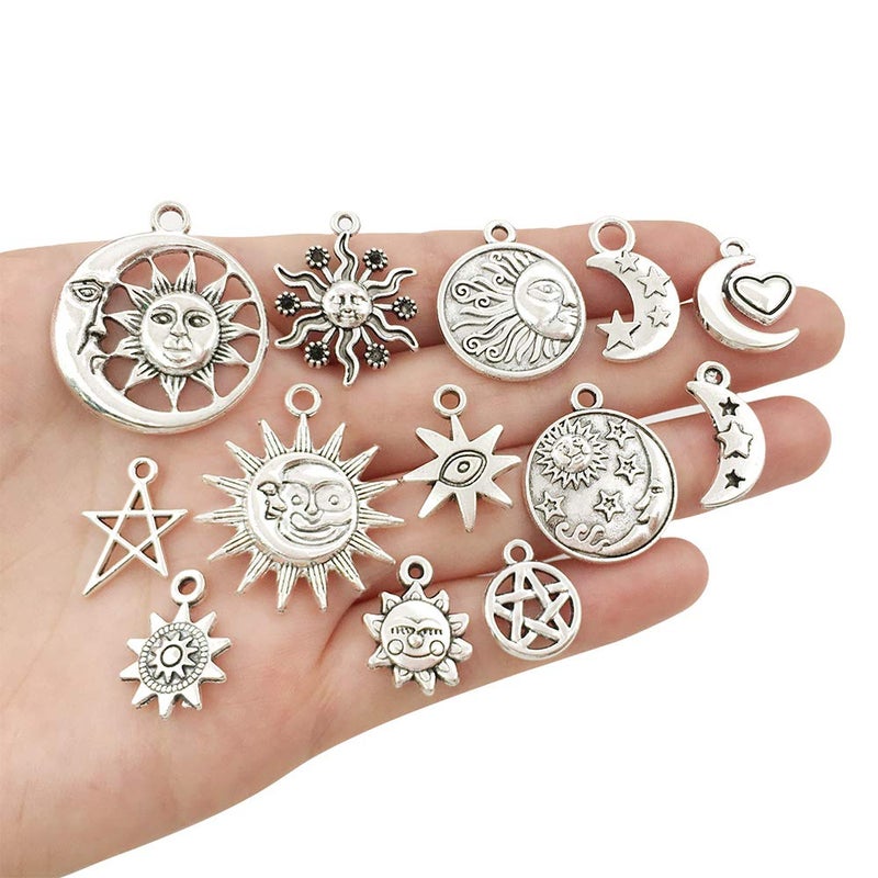 WOCRAFT 100 pcs Craft Supplies Mixed Antique Silver Sun Moon Stars Charms Pendants for Crafting Jewelry Findings Making Accessory for DIY Necklace Bracelet (M417) - Image 4